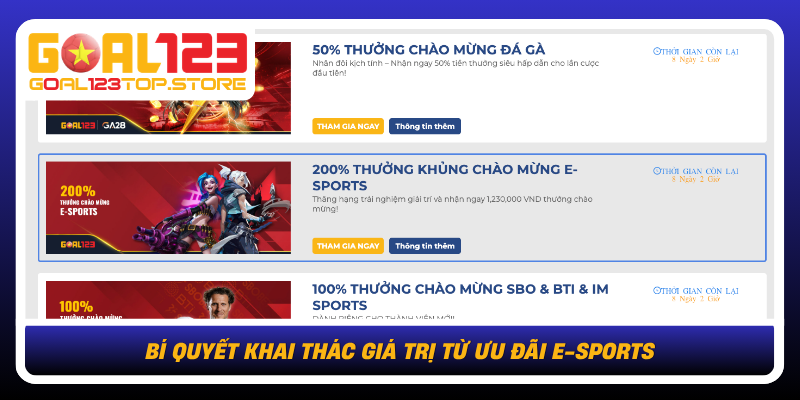 200% Thưởng Khủng Chào Mừng E-Sports Tại Goal123 3 Bi Quyet Khai Thac Gia Tri Tu Uu Dai E Sports